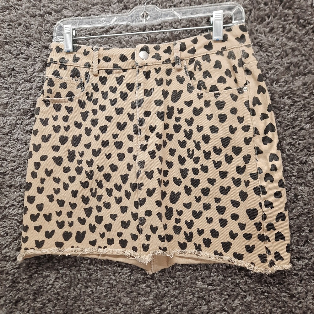 The Nines Cheetah‎ Print Denim Mini Skirt Women Medium Brown Black Spotted
